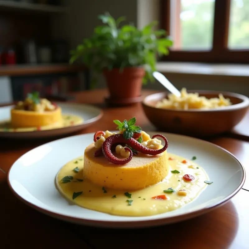 Arepas de Ñame Rellenas de Pulljack con Moqueca de Coco: Receta Brasileña Sin Gluten