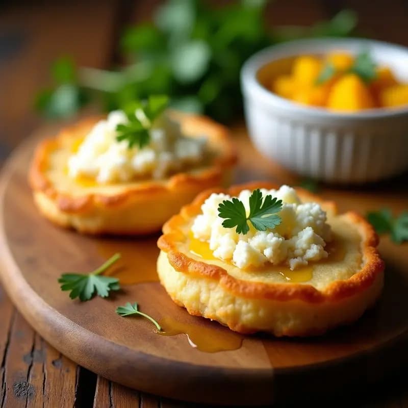 Arepas de Ñame y Queso de Cabra: Aperitivo Venezolano con Salsa de Mango