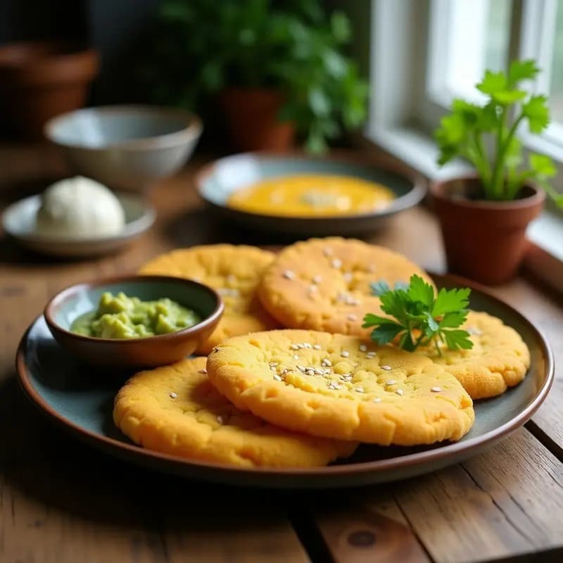 Arepas de Ñame y Queso de Cúrcuma con Guasacaca: Receta Venezolana Vegana y Antiinflamatoria