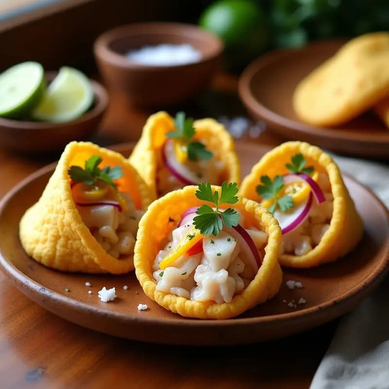 Arepas de Ñame Rellenas de Tiradito de Corvina: Receta Costera Colombiana Keto