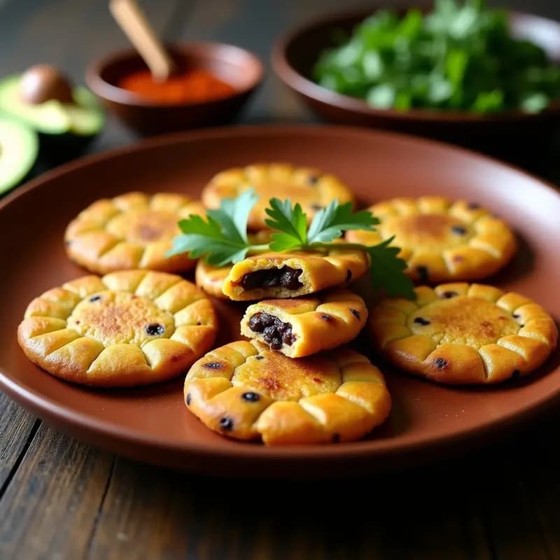 arepas de plátano macho y frijoles negros: receta colombiana sin harina en sartén