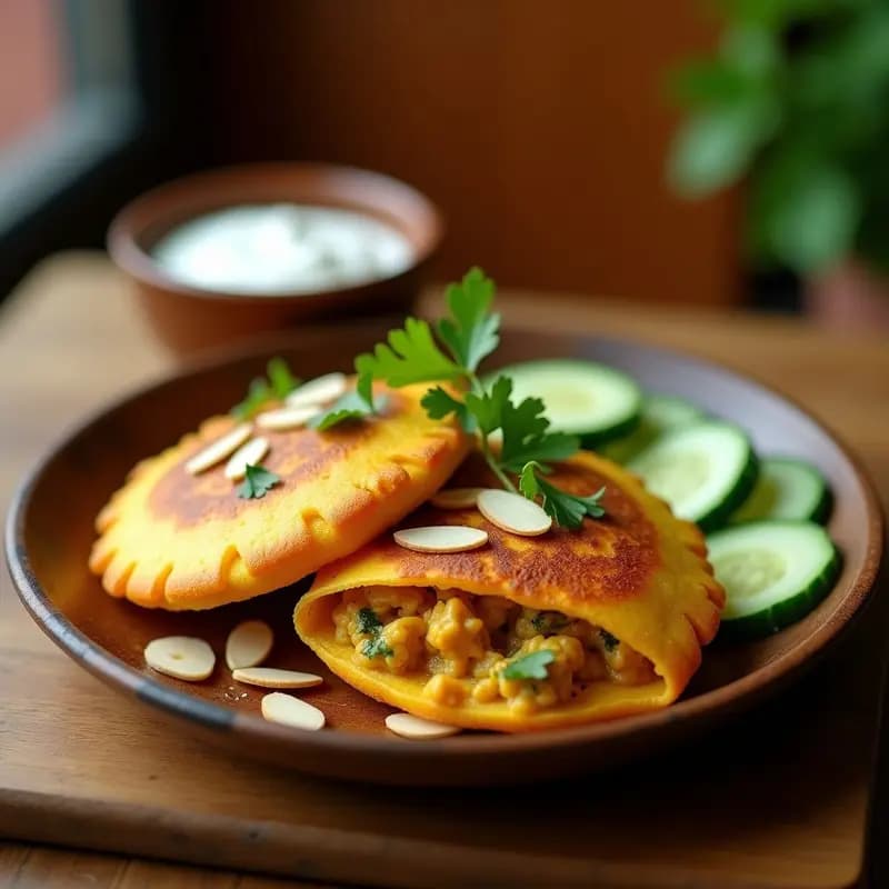 Arepas de Plátano Macho Rellenas de Pollo al Curry: Receta Colombiana Fusion con Toque Indio