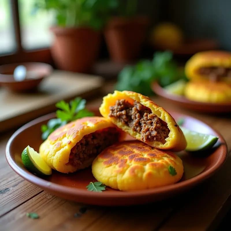 Arepas de harina de plátano maduro con relleno de carne mechada vegana: Receta colombiana en airfryer