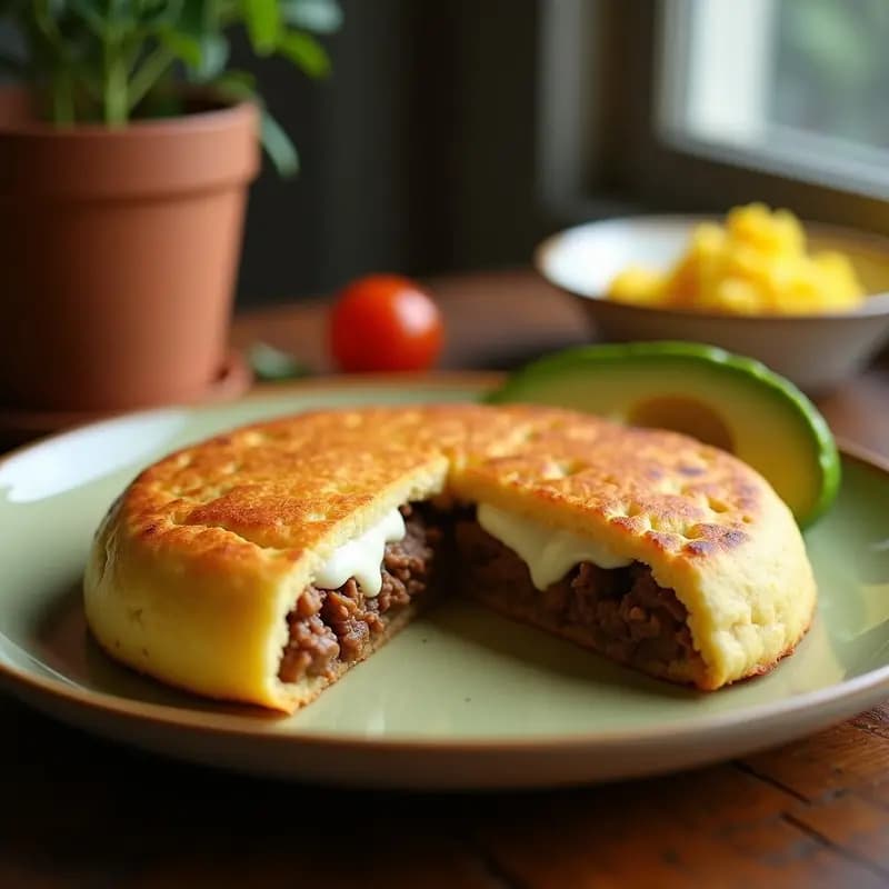 Arepas de Plato con carne Mechada y Queso Blanco: Receta Venezolana de Desayuno
