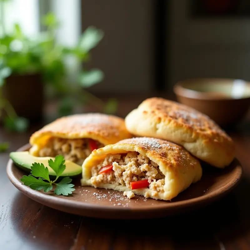Arepas de Queso Blanco Rellenas de Pollo Desmenuzado: Desayuno Colombiano ultra proteico