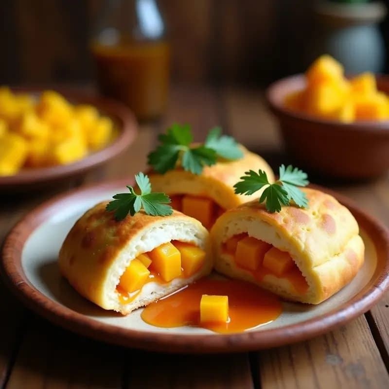 Arepas Rellenas de Queso de Cabra y Mango en Salsa de Chipotle: Receta Colombiana Dulce-Picante