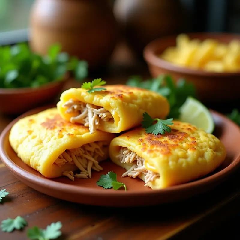 Arepas de Queso y Maíz con Relleno de Pollo Desmenuzado: Receta Venezolana Clásica