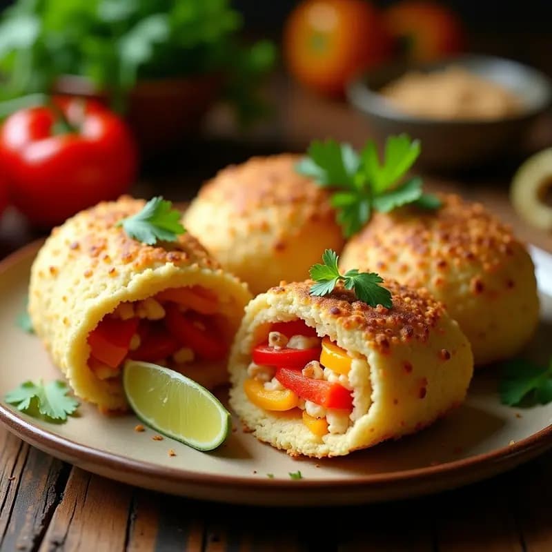 Arepas de Quinoa Rellenas de Queso de Almendras y Pimientos Asados: Receta Colombiana Sin Gluten
