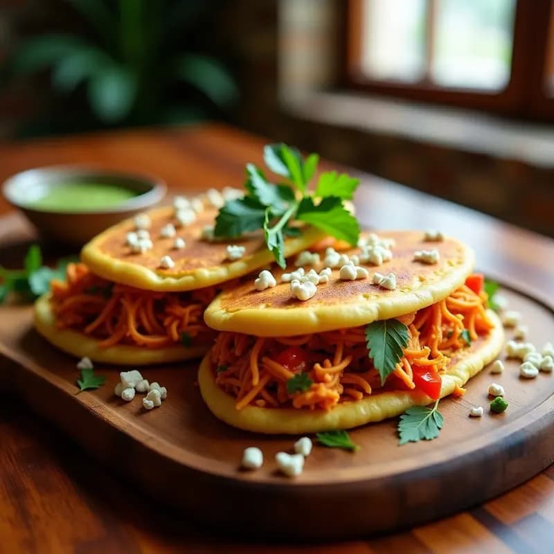 Arepas venezolanas rellenas de pollo desmenuzado: Receta tradicional en sartén antiadherente