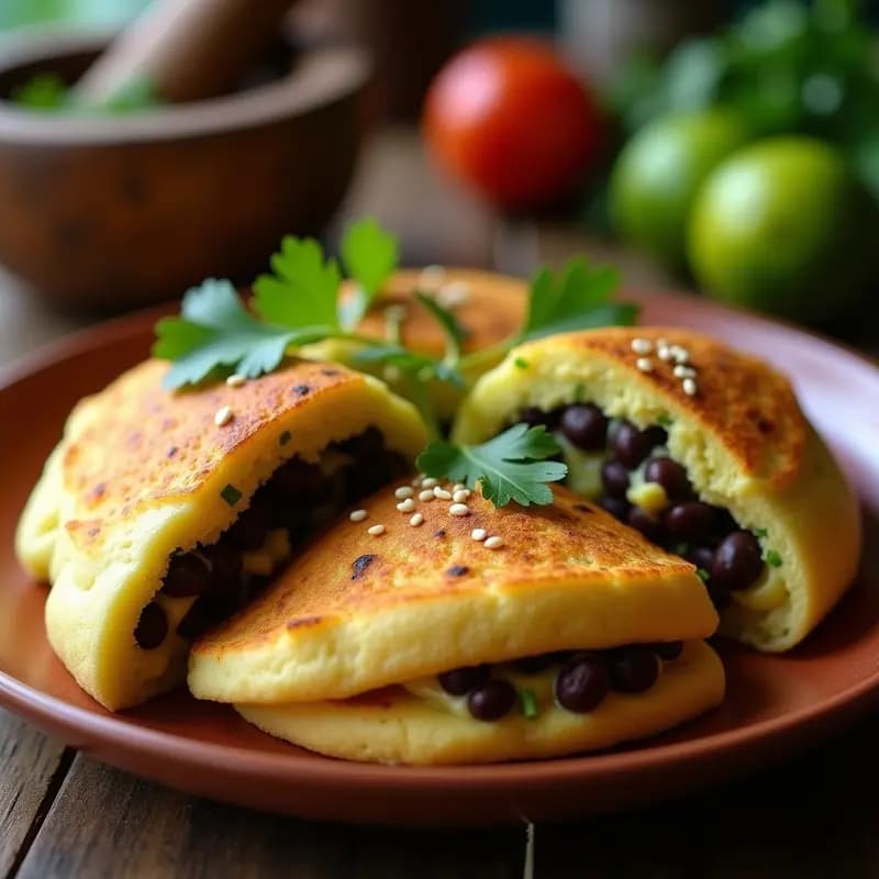 Arepas de Yuca Rellenas de Aguacate y Frijoles Negros: Desayuno Colombiano Sin Gluten