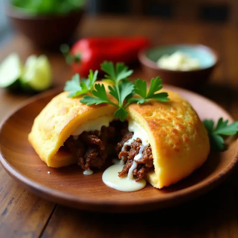 Arepas Venezuelanas de Yuca Rellena de Carne Mechada y Queso Blanco