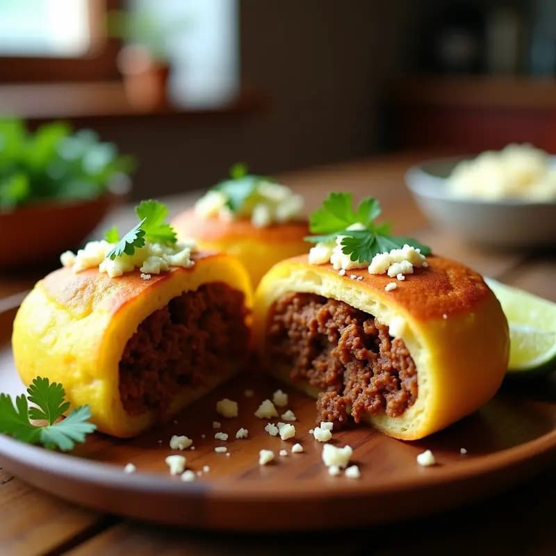 Arepas de Yuca Rellenas de Carne Mechada: Desayuno Colombiano Alta en Energía