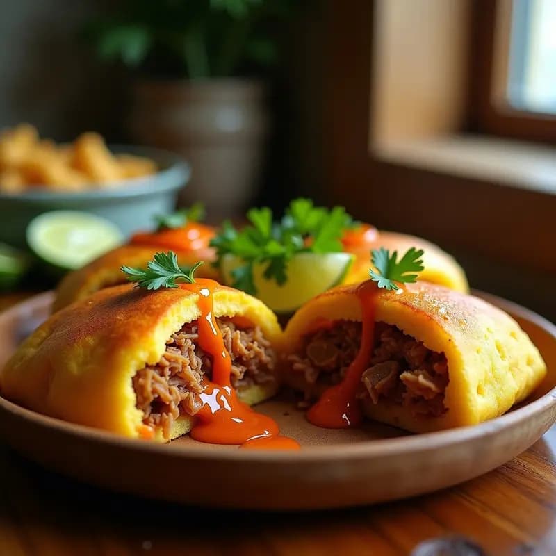 Arepas de Yuca Rellena de Carnitas y Mojo Picón: Receta Cubana en Airfryer