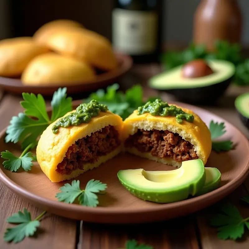 Arepas de Yuca con Relleno de Carnitas Veganas y Chimichurri: Receta Colombiana Sin Gluten