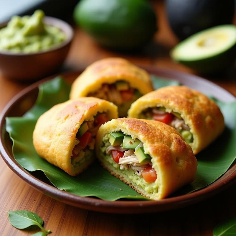 Arepas de Yuca Rellena de Guacamole y Pollo: Receta Colombiana Sin Gluten en Sartén