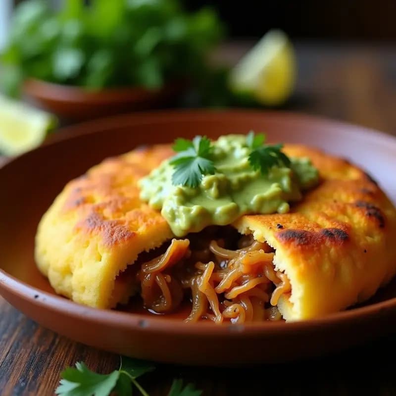 Arepas de Yuca Rallada con Relleno de Guasacaca y Pull Apart de Pollo: Receta Venezolana Sin Harina