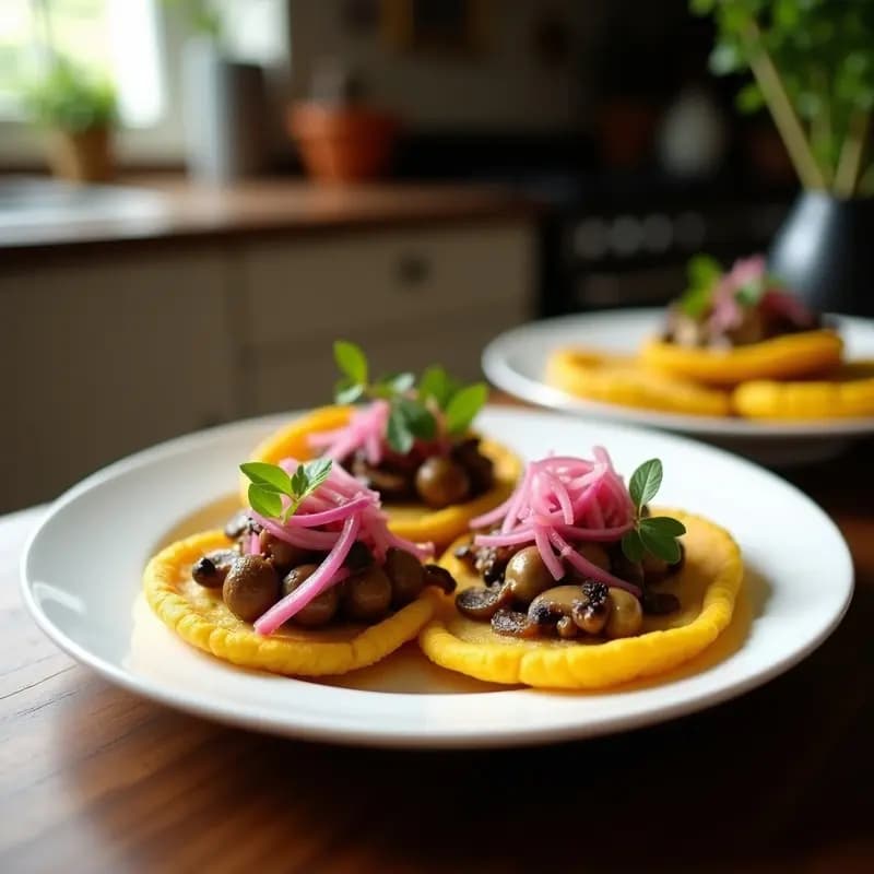 Arepas de Yuca Rellena de Guiso de Hongos y Cebolla Morada: Receta Colombiana Sin Harina