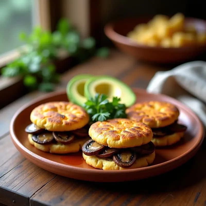 Arepas de Yuca y Hongos Portobello: Desayuno Colombiano Vegano y Sin Harina