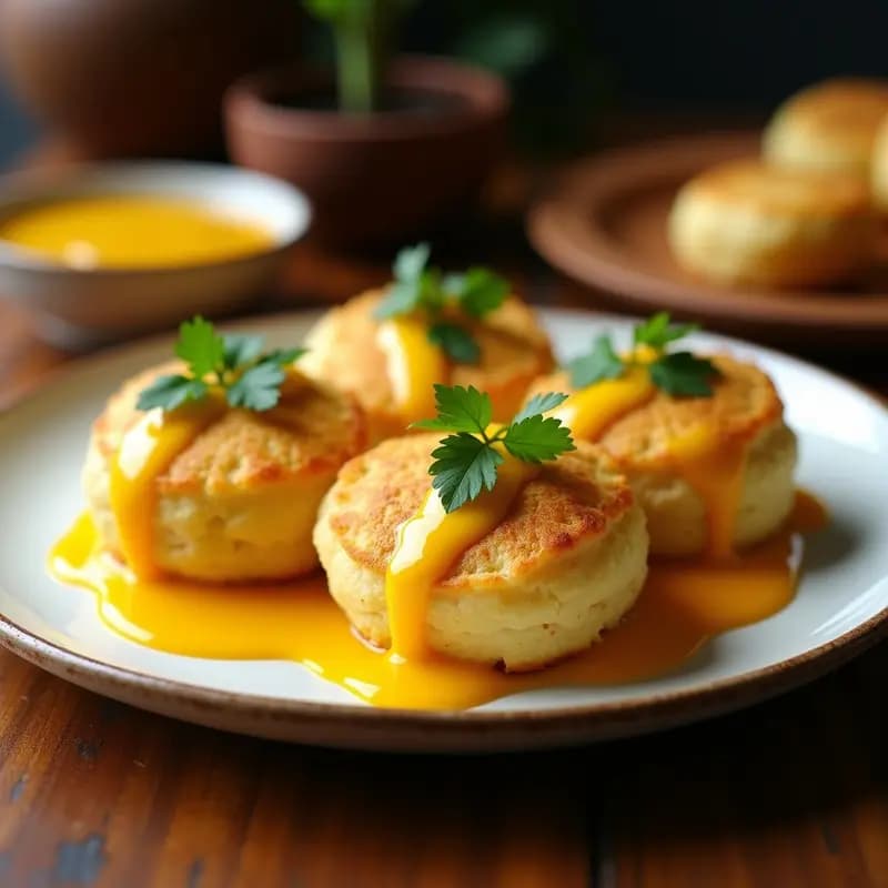 Arepas de Yuca Rellena de Pargo y Salsa de Aji Amarillo: Receta Venezolana