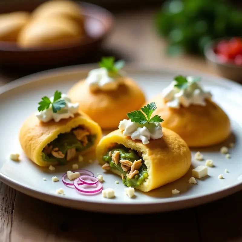 Arepas de Yuca Rellenas de Pollo al Ají Verde: Receta Peruana Sin Harina