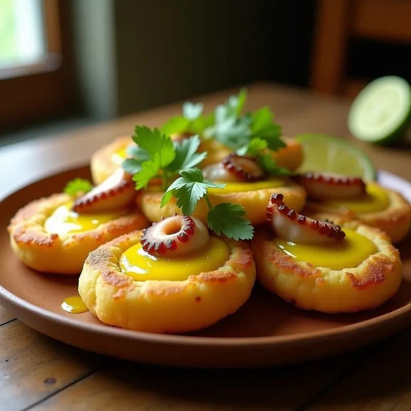 Arepas de Yuca Rellenas de Pulpo al Ají Limón: Receta Colombiana-Venezolana Gourmet