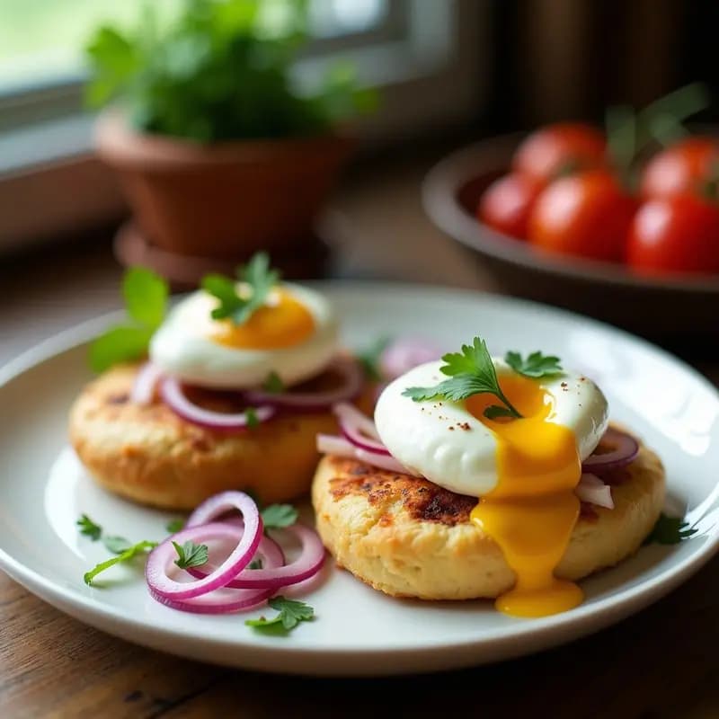 Arepas de Yuca y Queso de Avena con Huevo Poché: Desayuno Colombiano Vegano