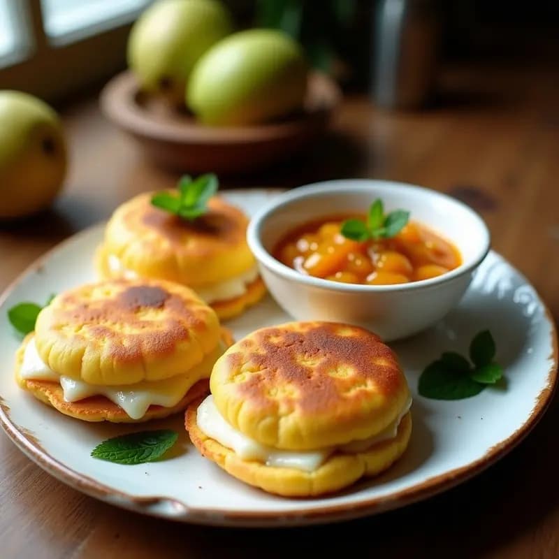 Arepas de Yuca y Queso de Oveja con Compota de Guayaba: Desayuno Venezolano-Colombiano en Sartén