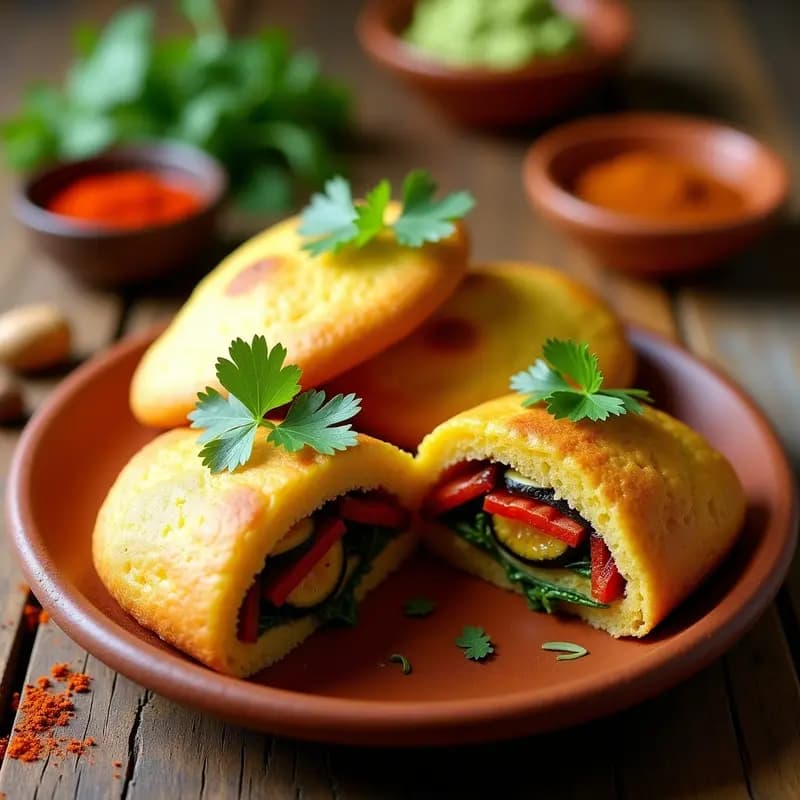 Arepas de yuca rellenas de tiras de verduras asadas: Receta colombiana keto
