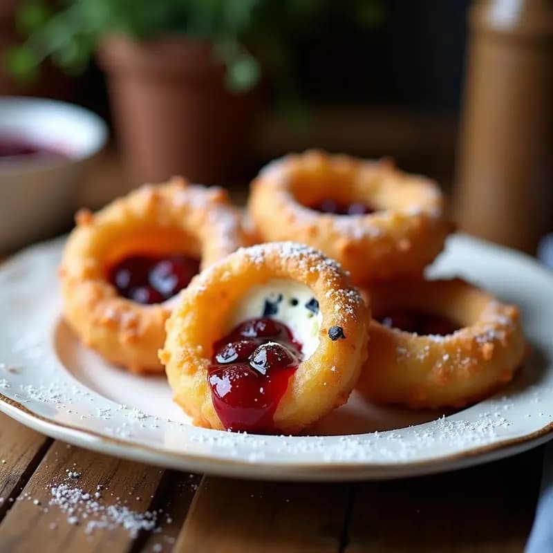 Aros de Cebolla Fritos Rellenos de Queso Azul y Mermelada de Arándanos: Crujiente y Dulce a la Vez