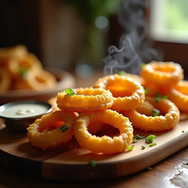 Aros de Cebolla con Queso Derretido y Salsa Ranch: Aperitivo Crujiente y Cremoso