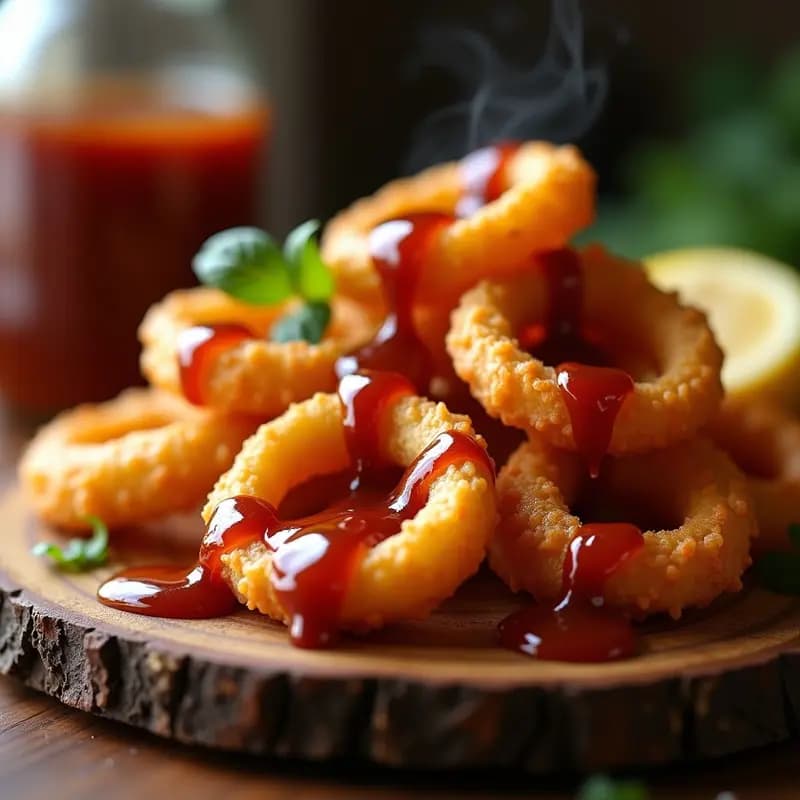 Aros de Cebolla con Queso Fundido y Salsa BBQ: Acompañamiento Perfecto para Cualquier Plato