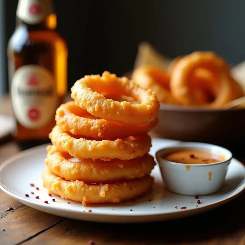 Aros de Cebolla Rebozados en Masa de Cerveza con Salsa Chipotle: Aperitivo Crujiente y Picante