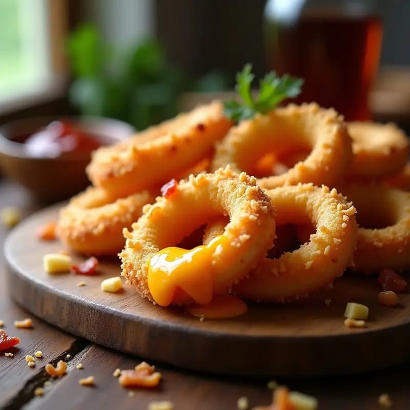 Aros de Cebolla Rellenos de Queso Fundido y Tocino: Snack Crujiente para Comer con las Manos