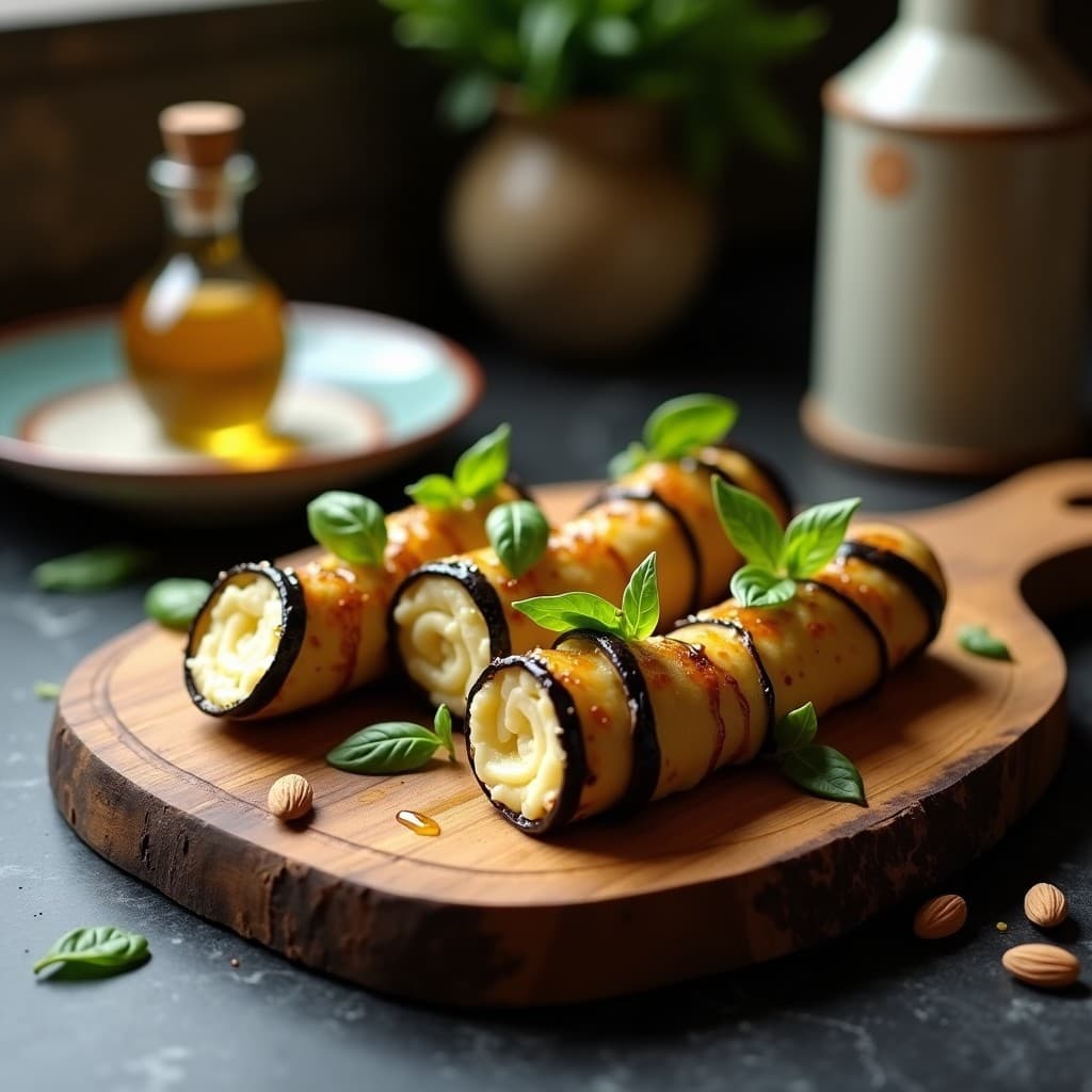 Arrolladitos de Berenjena y Queso de Almendras con Miel de Agafe: Receta Italiana Sin Gluten