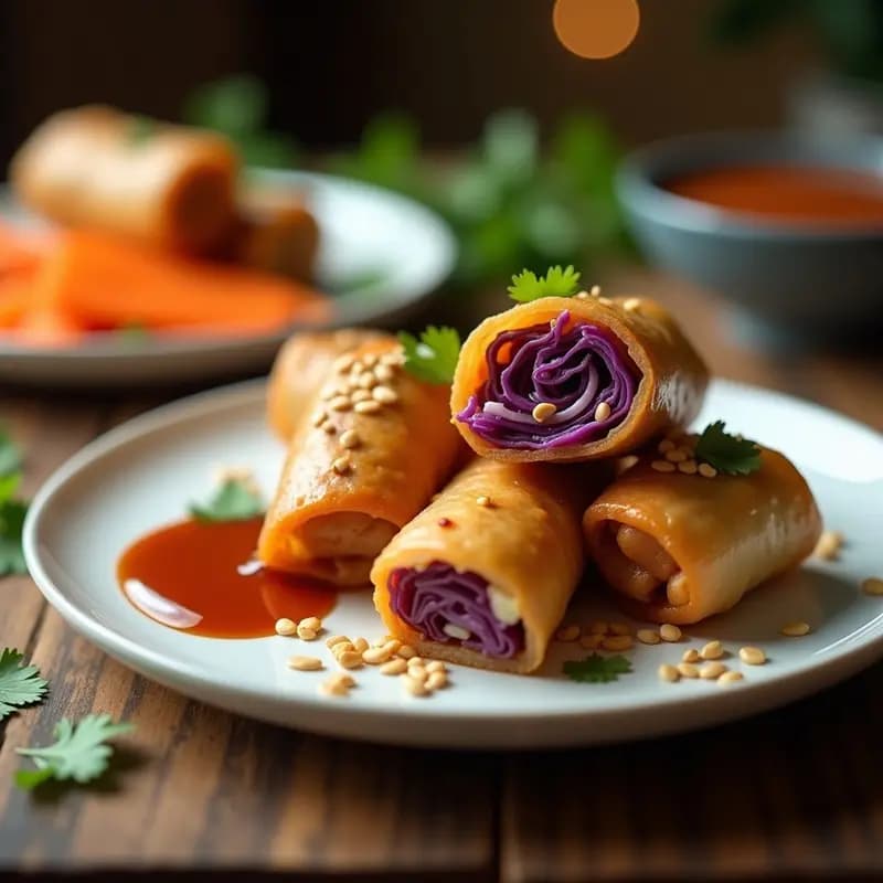 Arrolladitos Primavera con Repollo, Zanahoria y Salsa Hoisin: Entrante Chino Crujiente en Airfryer