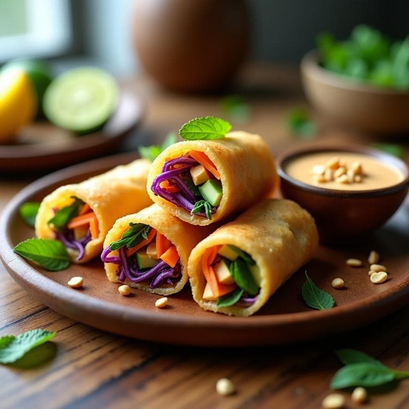 Arrolladitos de Primavera con Salsa de Cacahuete y Limón: Receta Vietnamita Vegana en Airfryer