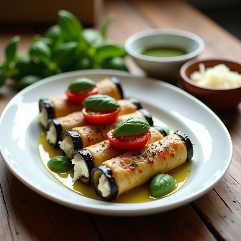 Arrollados de Berenjena con Ricotta y Pesto de Albahaca: Receta Italiana Vegetariana en 30 Minutos