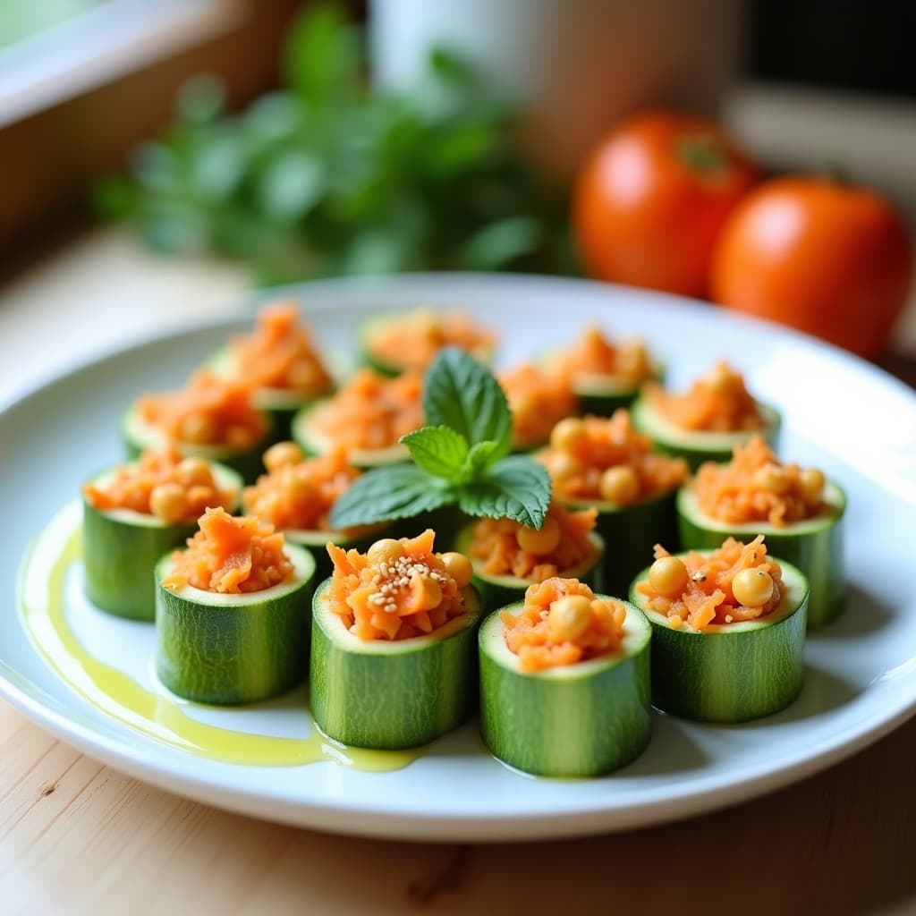 Arrollados de Calabacín con Relleno de Garbanzos y Zanahoria Rallada: Receta Vegana Sin Cocción