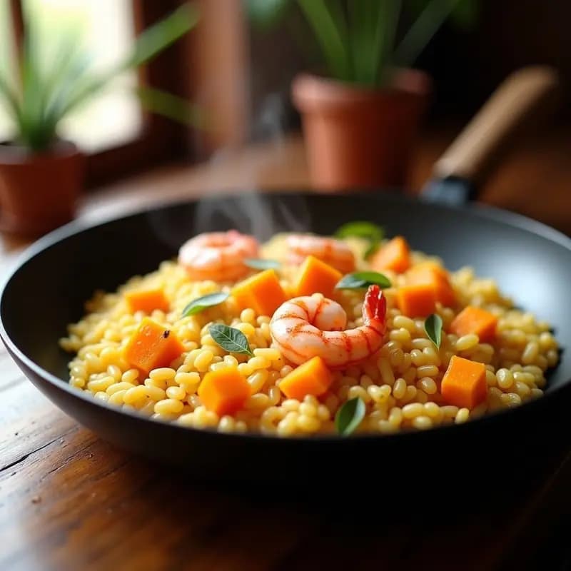 Arroz a Banda con Calabaza y Gambas: Receta de Alicante en Sartén Antiadherente
