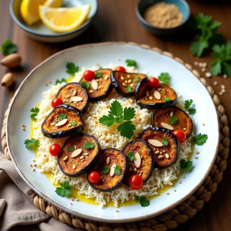 Arroz Basmati con Zaatar y Berenjena Asada: Receta Libanesa Vegana y Aromática