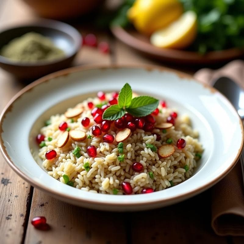 Arroz Basmati con Za'atar y Granada: Receta Árabe Vegana con Toque Fresco en 25 Minutos