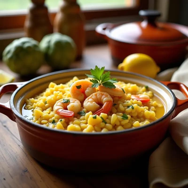 Arroz Caldoso con Alcachofas y Gambas: Receta Valenciana de Temporada en Olla