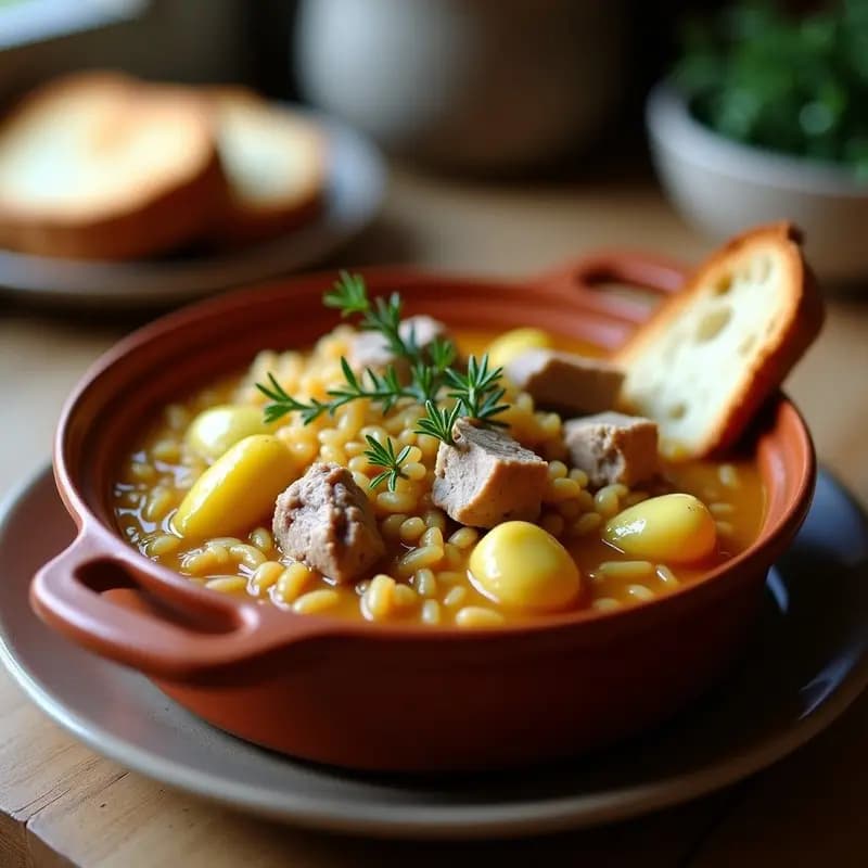 Arroz Caldoso con Conejo y Alcachofas: Guiso de Temporada en Cazuela de Barro