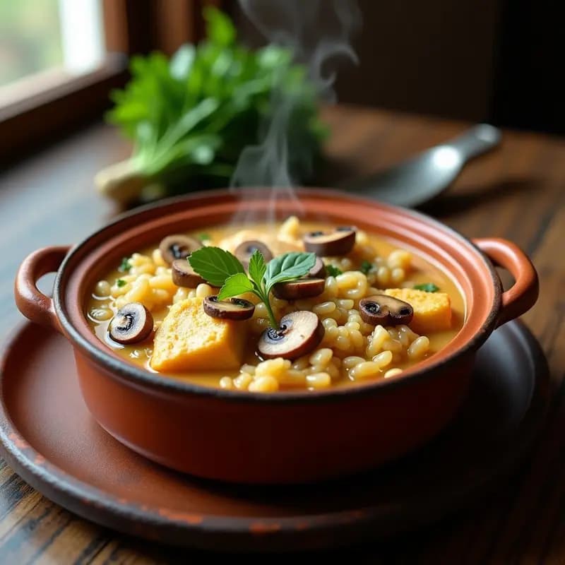 Arroz caldoso con setas y pollo: Receta de olla fácil y sabrosa