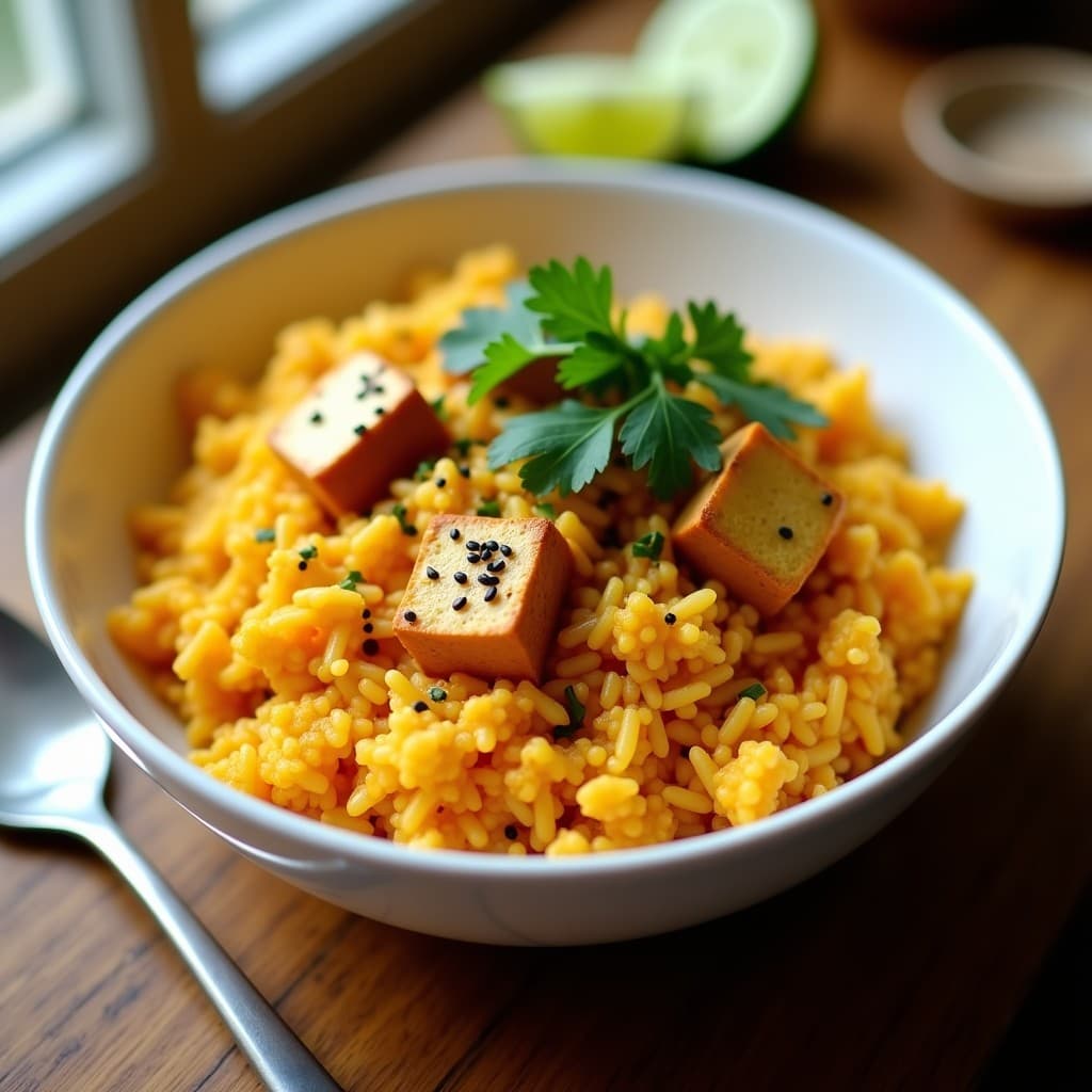 Arroz de Coliflor con Curry Rojo Tailandés y Tofu: Receta Vegana en Thermomix