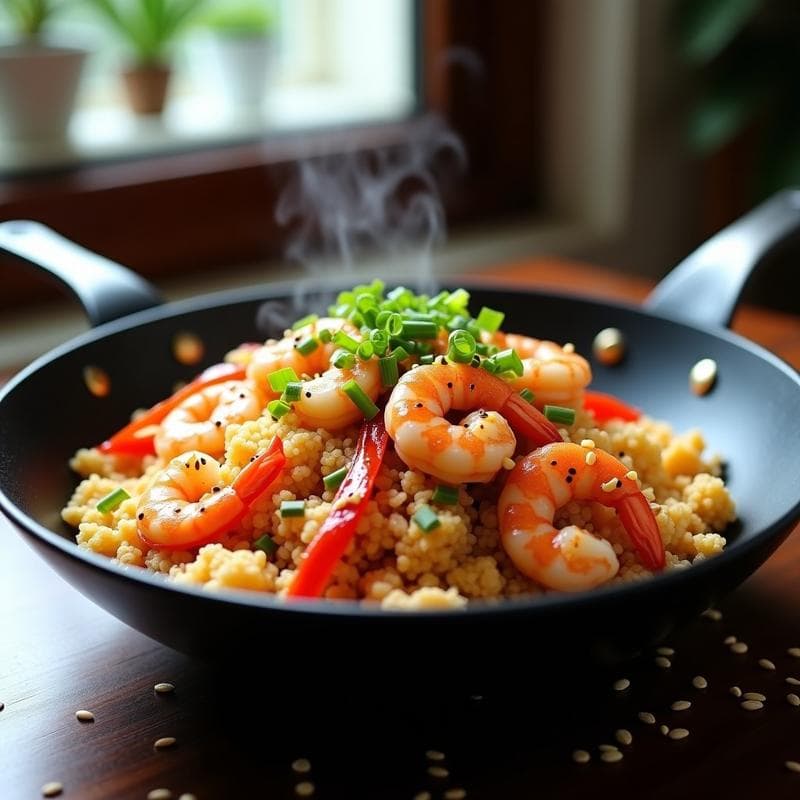 Arroz de Coliflor con Gambas y Ajo: Receta Keto en Wok y Sin Gluten