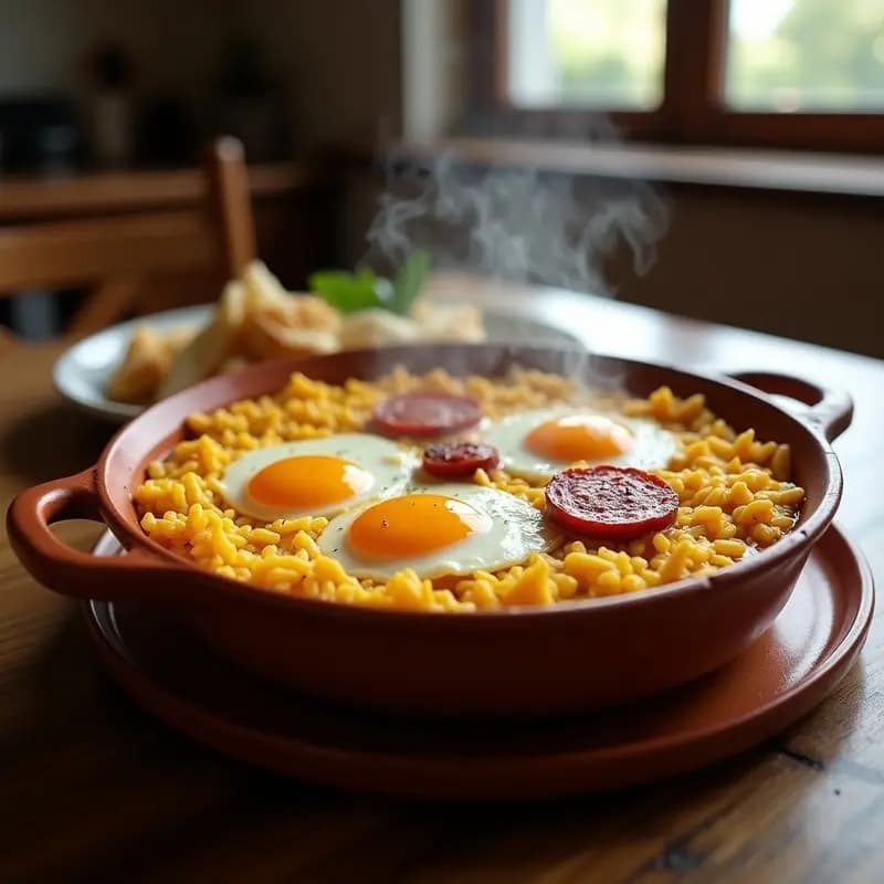Arroz con costra valenciano: Arroz al horno con huevo y embutidos de la tierra