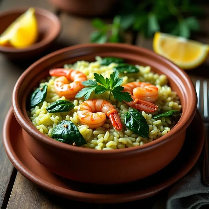 Arroz Cremoso con Espinacas y Gambas: Receta Fácil y Rápida en 25 Minutos