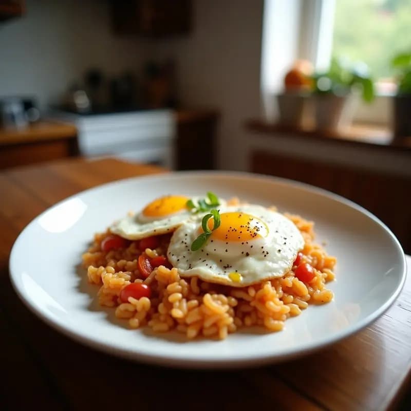 Arroz a la Cubana con Huevos Fritos y Salsa de Tomate: Receta Clásica Infantil