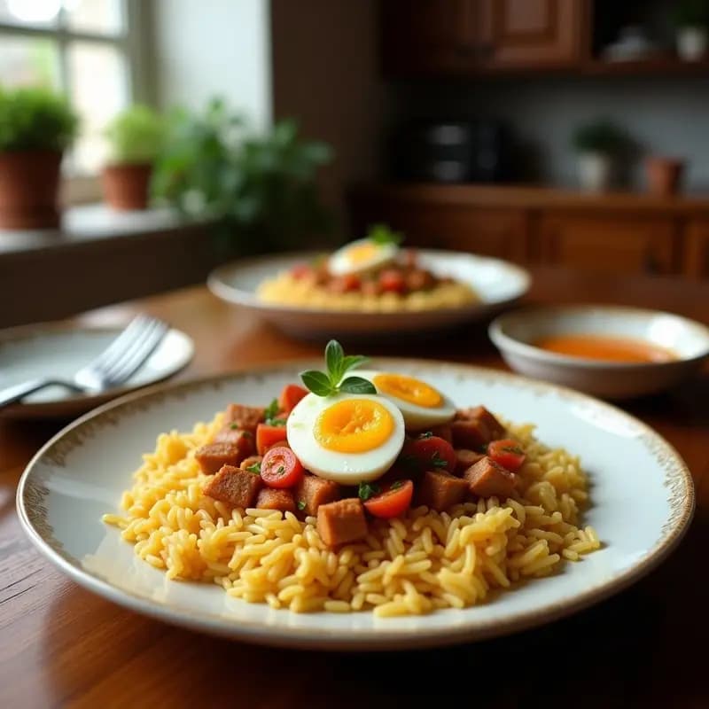 Arroz a la Cubana con Plátano Macho y Huevos Escabechados: Receta de Infancia Revisitada